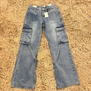 NWT Forever 21 Light Blue Cargo Wide-Leg Jeans